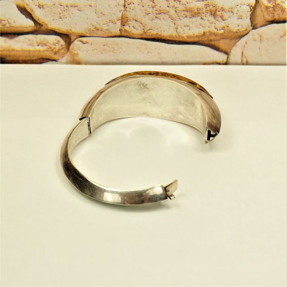 HUGE AMBER 925 SILVER BANGLE BRACELET, RARE TO FIND JEWELRY - Picture 7 of 11